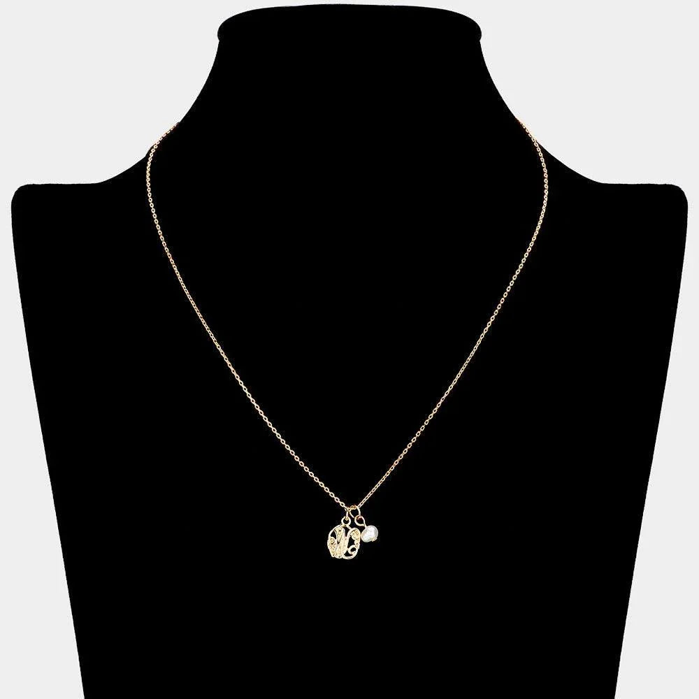 Letter W Monogram Pearl Pendant Necklace - Jewelry Store by Erik Rayo