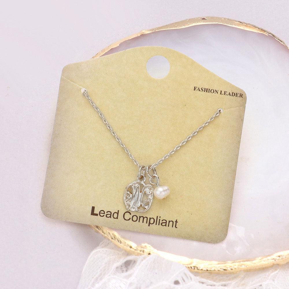 Letter W Monogram Pearl Pendant Necklace - Jewelry Store by Erik Rayo