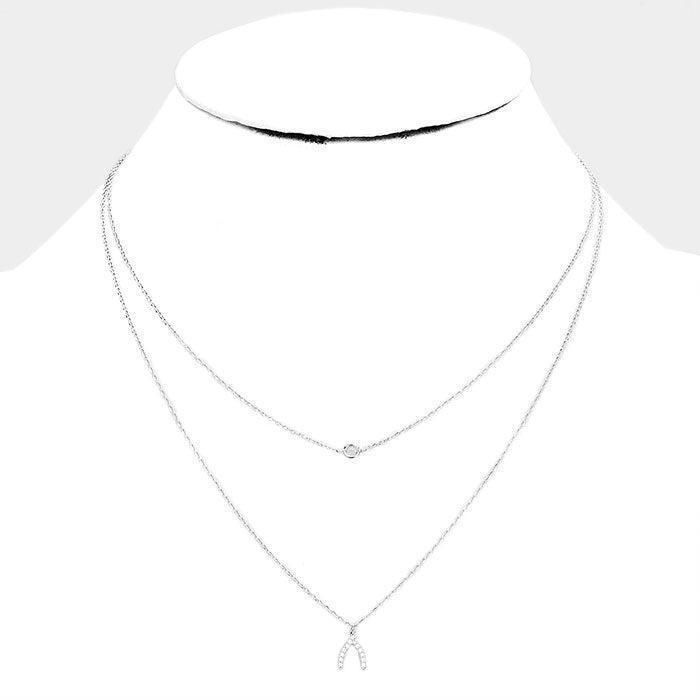 Clear White Gold Dipped Cubic Zirconia CZ Wishbone Pendant Necklace - Jewelry Store by Erik Rayo