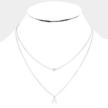 Load image into Gallery viewer, Clear White Gold Dipped Cubic Zirconia CZ Wishbone Pendant Necklace
