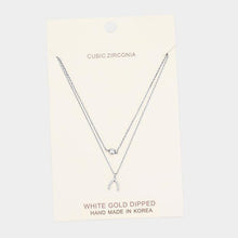 Load image into Gallery viewer, Clear White Gold Dipped Cubic Zirconia CZ Wishbone Pendant Necklace
