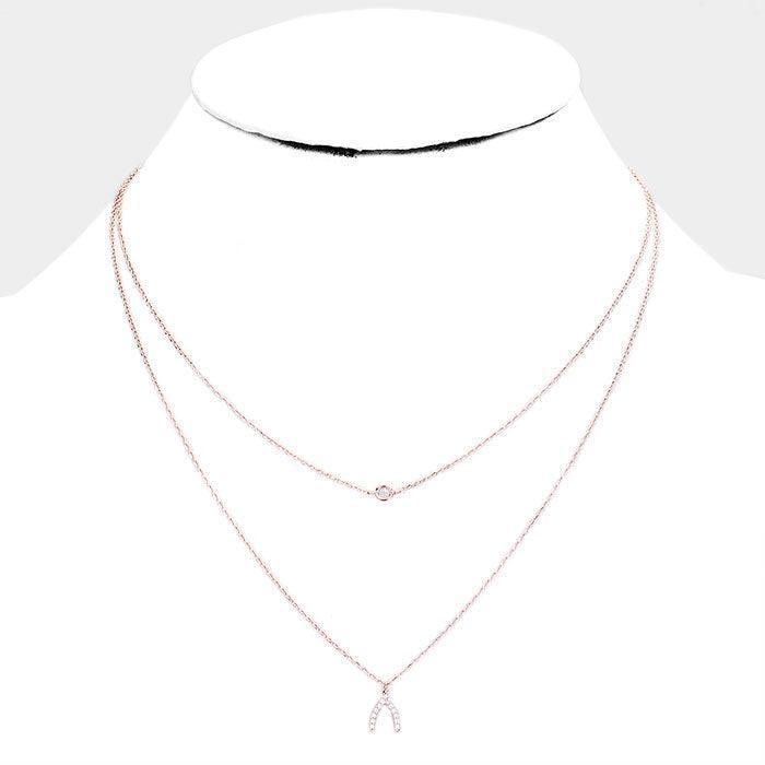 Rose Gold Gold Dipped Cubic Zirconia CZ Wishbone Pendant Necklace - Jewelry Store by Erik Rayo