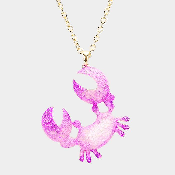 Purple Crab Colored Metal Pendant Necklace