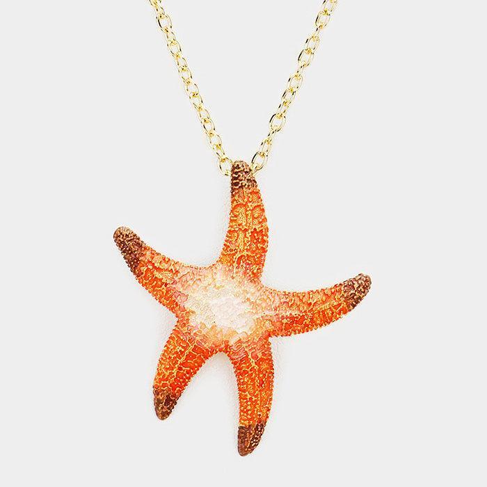 Gold Starfish Colored Metal Pendant Necklace - Jewelry Store by Erik Rayo