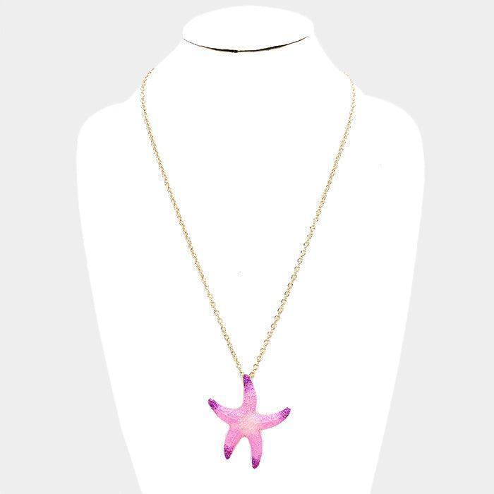 Purple Starfish Colored Metal Pendant Necklace - Jewelry Store by Erik Rayo