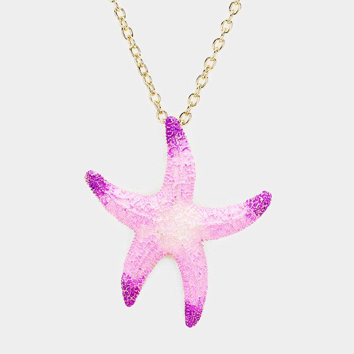 Purple Starfish Colored Metal Pendant Necklace