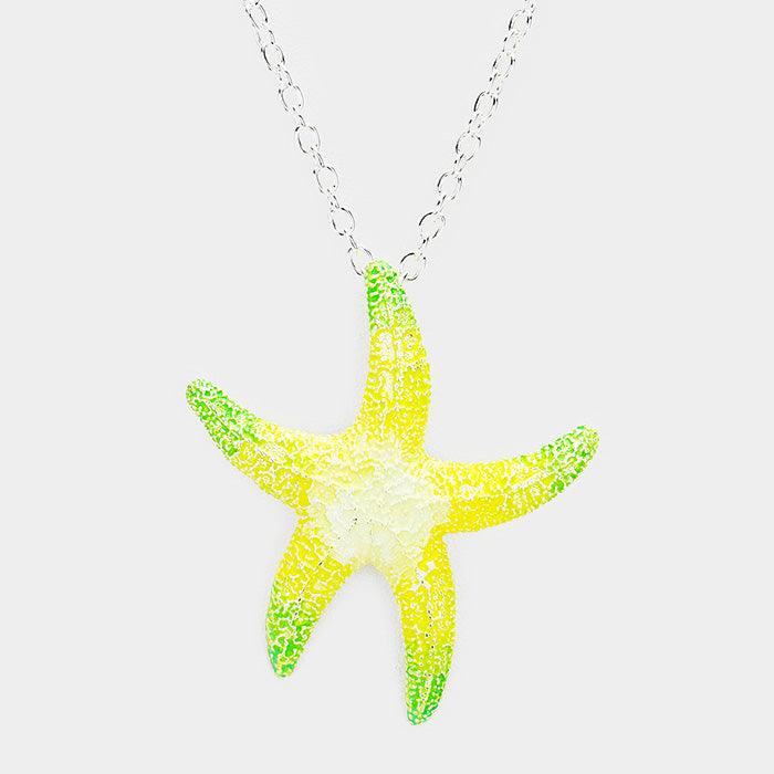 Silver Starfish Colored Metal Pendant Necklace