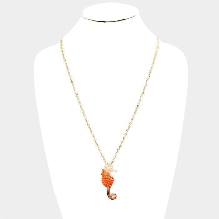 Gold Seahorse Colored Metal Pendant Necklace - Jewelry Store by Erik Rayo