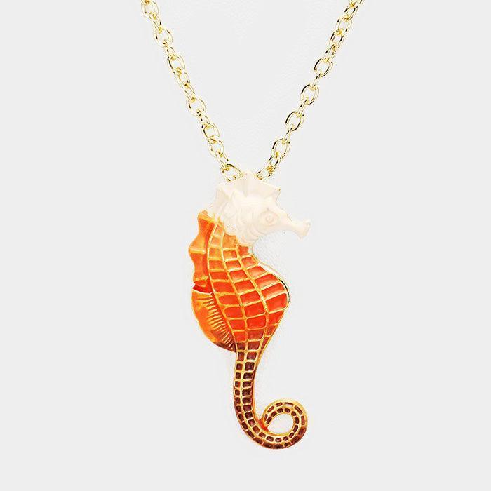 Gold Seahorse Colored Metal Pendant Necklace - Jewelry Store by Erik Rayo