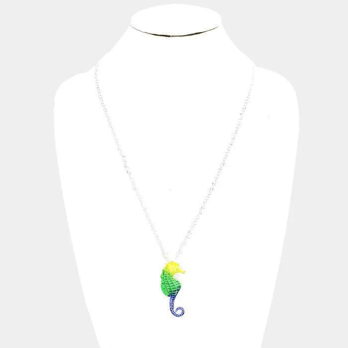 Silver Seahorse Colored Metal Pendant Necklace - Jewelry Store by Erik Rayo