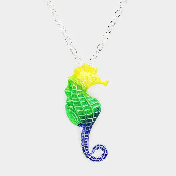 Silver Seahorse Colored Metal Pendant Necklace - Jewelry Store by Erik Rayo