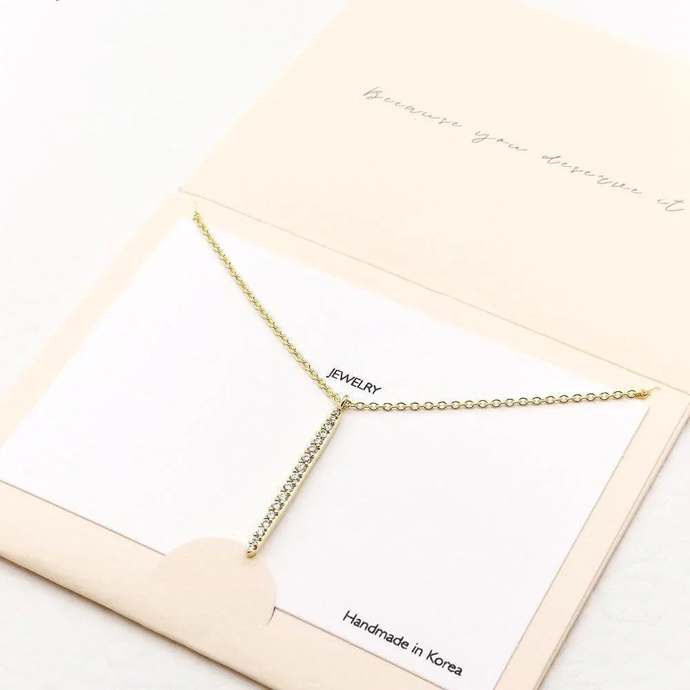 Gold Rhinestone Embellished Metal Bar Pendant Necklace - Jewelry Store by Erik Rayo