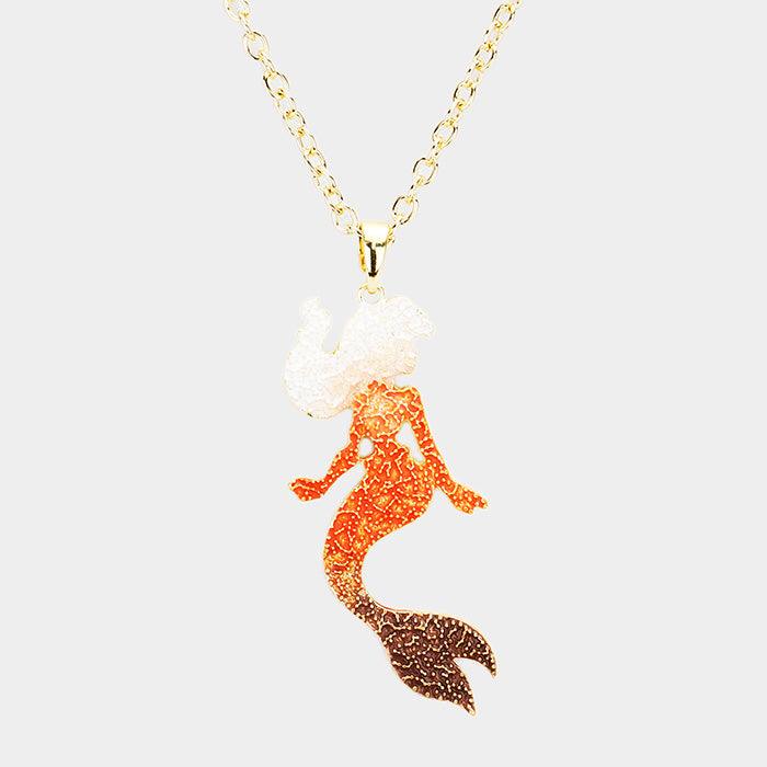 Gold Mermaid Colored Metal Pendant Necklace