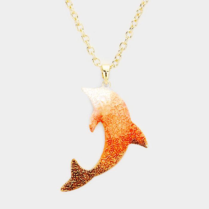 Gold Dolphin Colored Metal Pendant Necklace