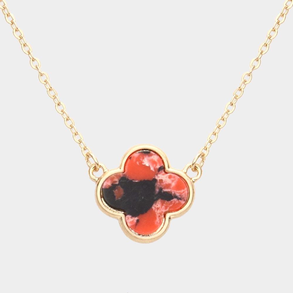 Orange Natural Stone Quatrefoil Pendant Necklace - Jewelry Store by Erik Rayo