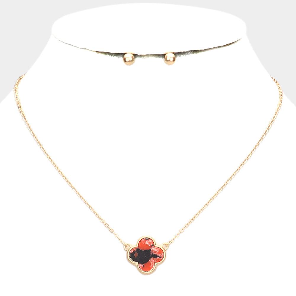Orange Natural Stone Quatrefoil Pendant Necklace - Jewelry Store by Erik Rayo