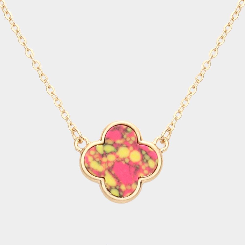Pink Natural Stone Quatrefoil Pendant Necklace - Jewelry Store by Erik Rayo