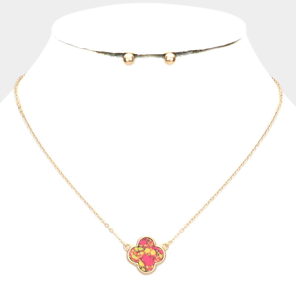 Pink Natural Stone Quatrefoil Pendant Necklace - Jewelry Store by Erik Rayo