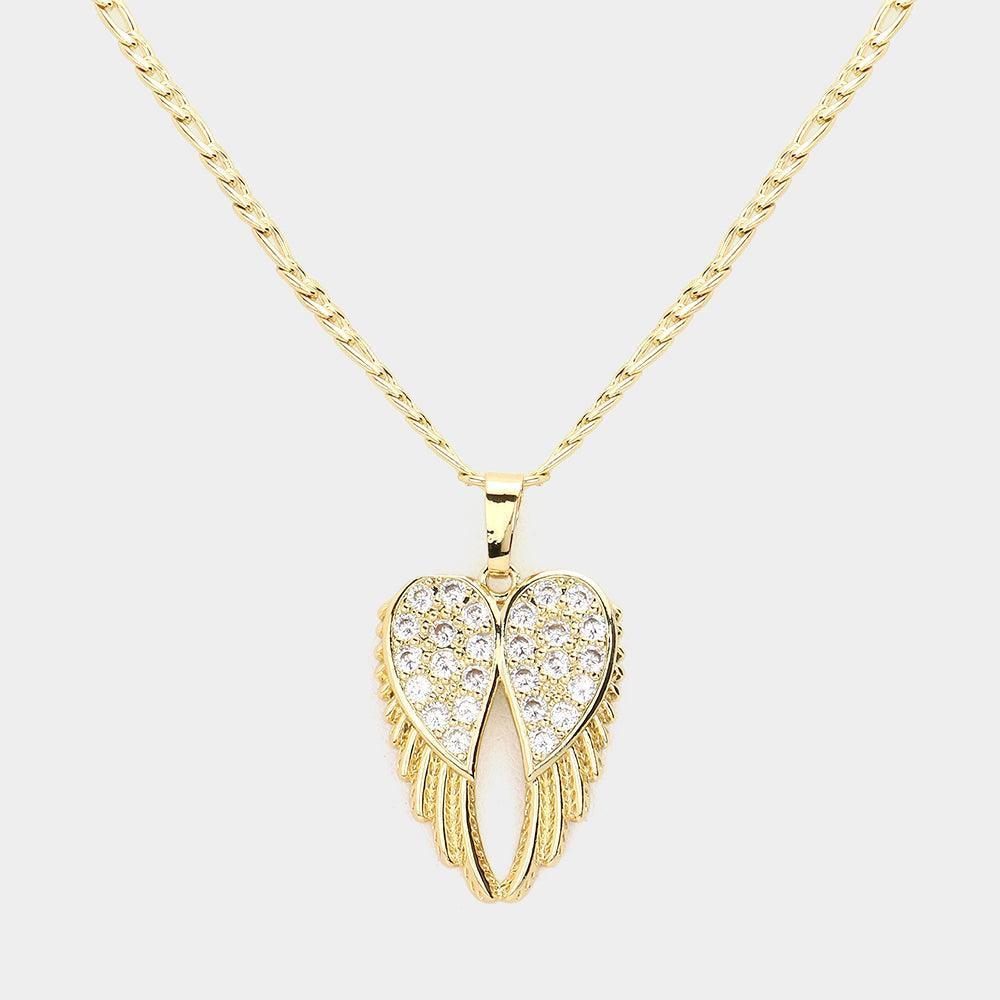 Gold CZ Embellished Wings Pendant Necklace - Jewelry Store by Erik Rayo