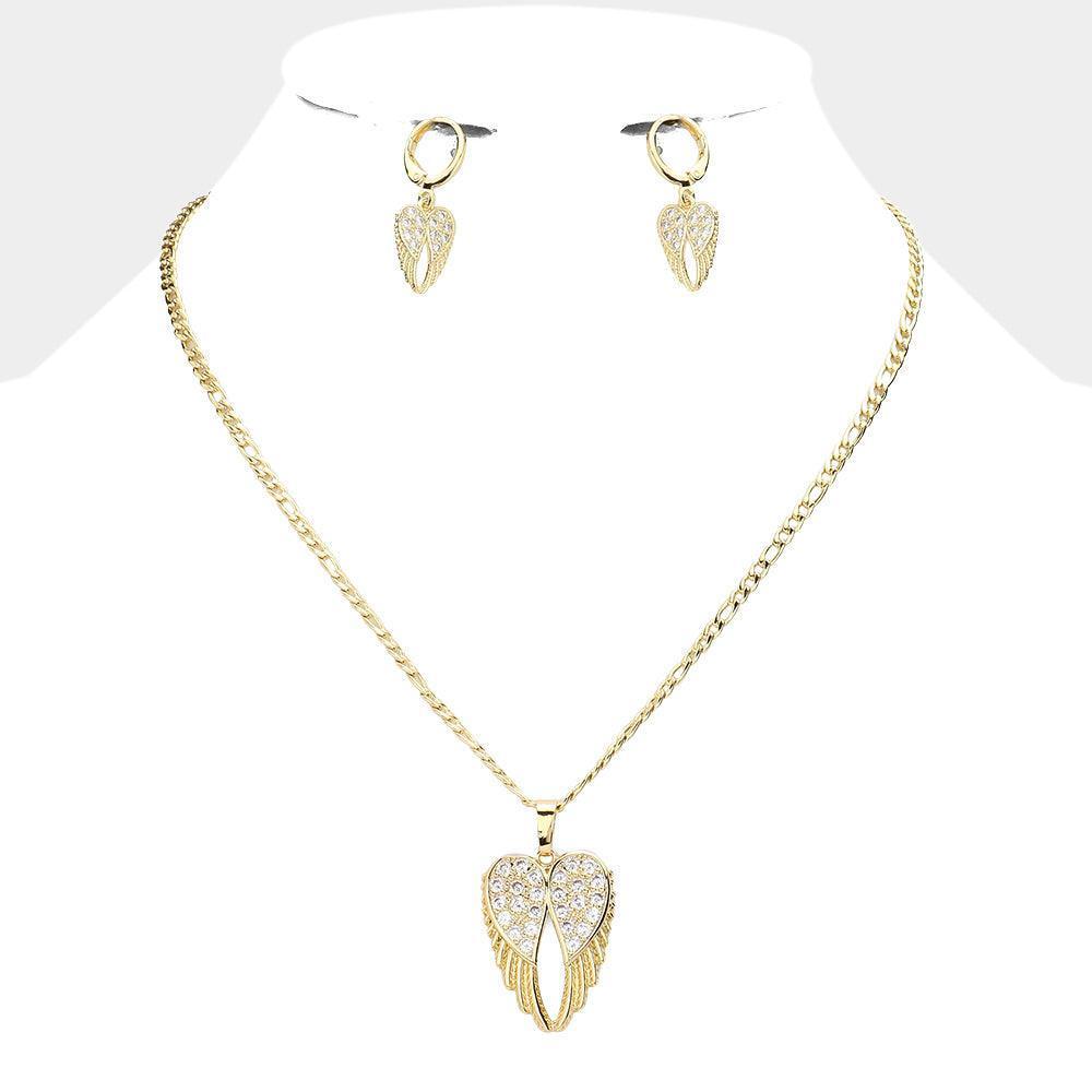 Gold CZ Embellished Wings Pendant Necklace - Jewelry Store by Erik Rayo
