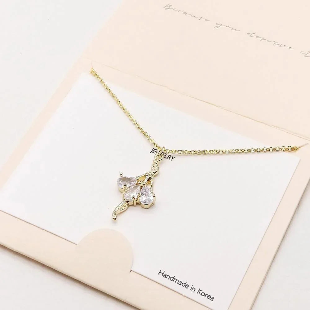 Gold Teardrop CZ Embellished Ballerina Pendant Necklace - Jewelry Store by Erik Rayo