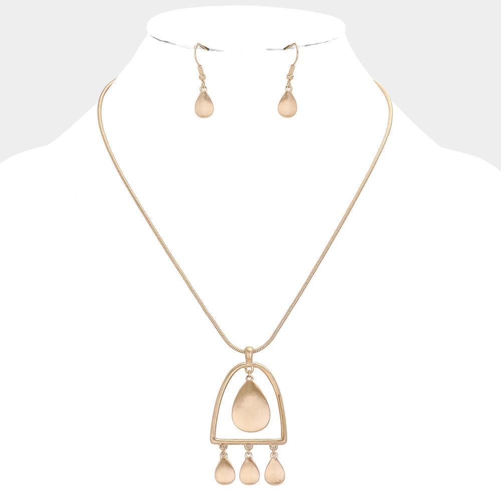 Gold Abstract Metal Teardrop Dangle Pendant Necklace