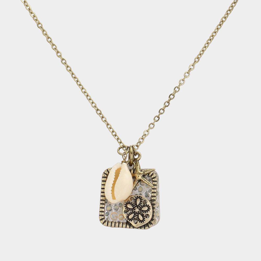 Gold Peace Faith Goodwill Message Sand Dollar Cut Out Plate Shell Charm Pendant Charm Necklace - Jewelry Store by Erik Rayo