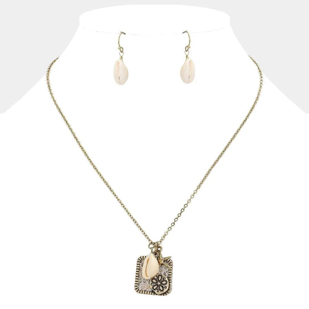 Gold Peace Faith Goodwill Message Sand Dollar Cut Out Plate Shell Charm Pendant Charm Necklace - Jewelry Store by Erik Rayo