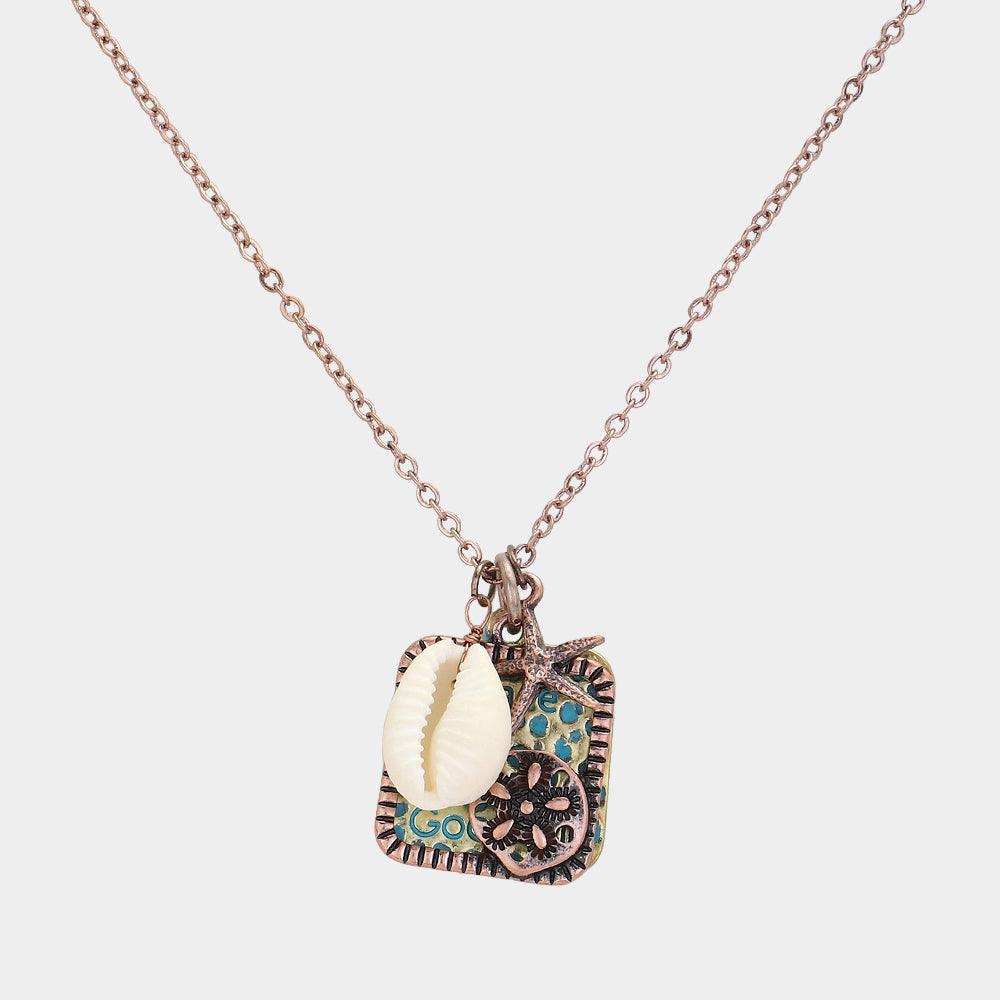 Turquoise Peace Faith Goodwill Message Sand Dollar Cut Out Plate Shell Charm Pendant Charm Necklace - Jewelry Store by Erik Rayo