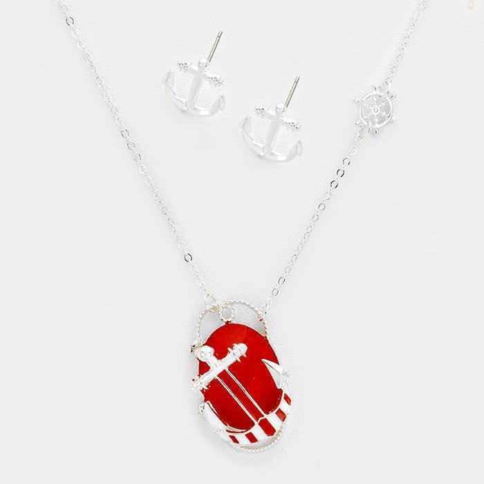 Silver Resin Oval Anchor Pendant Necklace - Jewelry Store by Erik Rayo