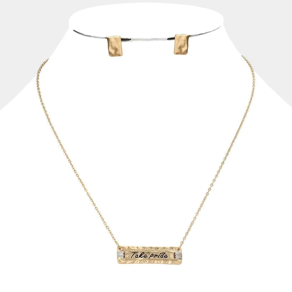Gold "Take pride" message pendant necklace - Jewelry Store by Erik Rayo