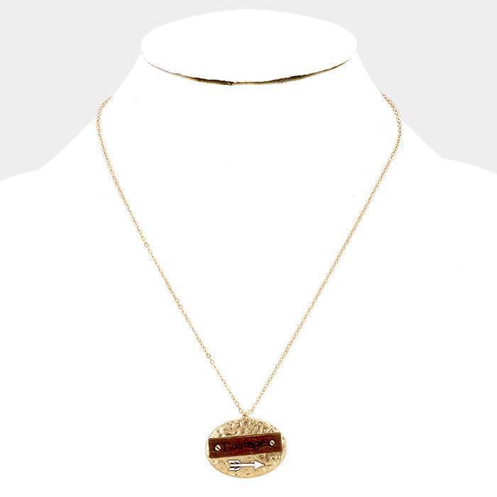 Gold Courage Wood Arrow Metal Pendant Necklace - Jewelry Store by Erik Rayo