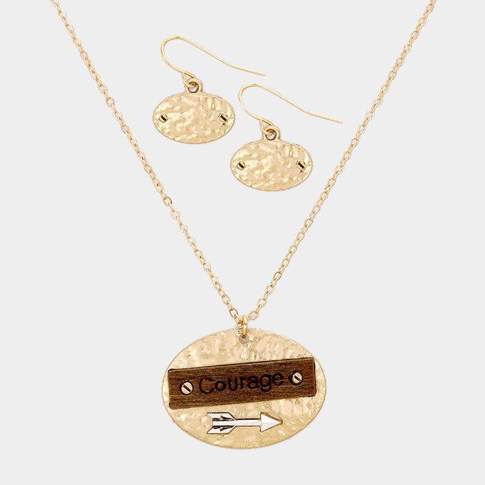 Gold Courage Wood Arrow Metal Pendant Necklace - Jewelry Store by Erik Rayo