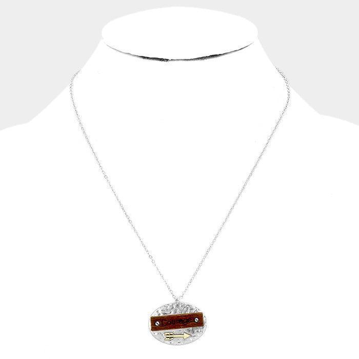 Silver Courage Wood Arrow Metal Pendant Necklace - Jewelry Store by Erik Rayo