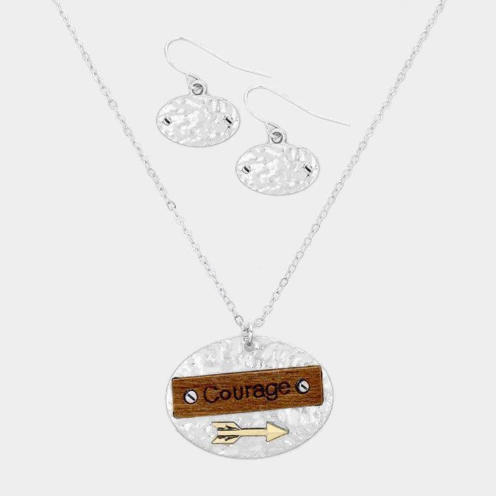 Silver Courage Wood Arrow Metal Pendant Necklace - Jewelry Store by Erik Rayo