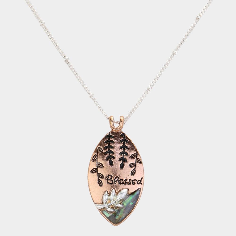 Gold Blessed Message Abalone Oval Metal Pendant Necklace - Jewelry Store by Erik Rayo