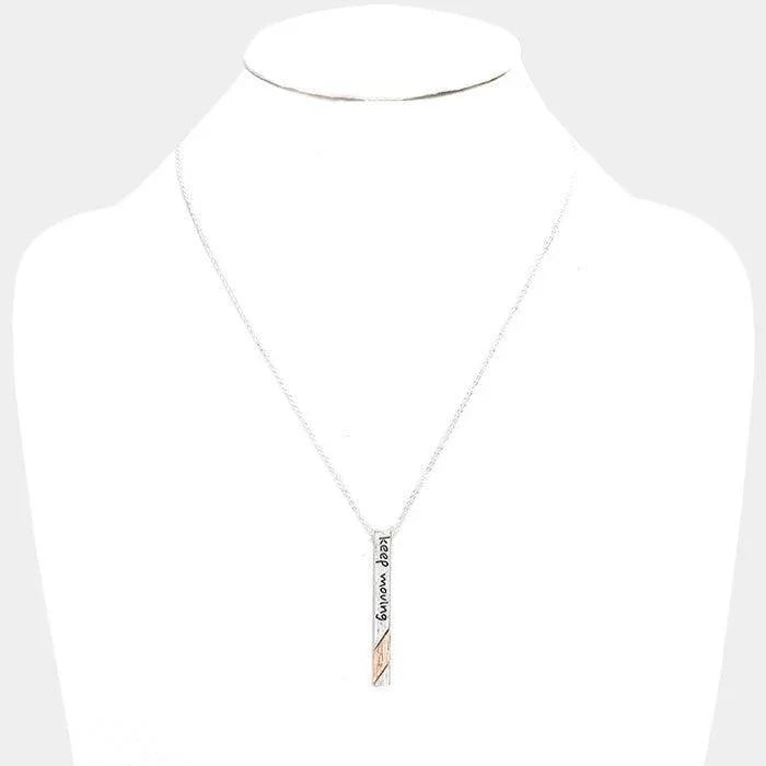 Rose Gold "Keep Moving" Metal Bar Pendant Necklace - Jewelry Store by Erik Rayo