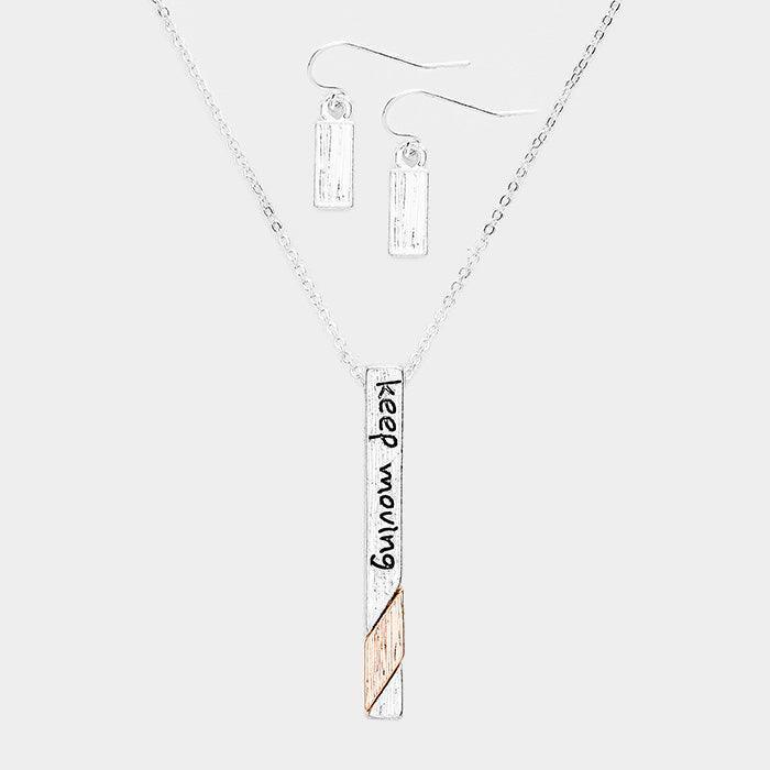 Rose Gold "Keep Moving" Metal Bar Pendant Necklace - Jewelry Store by Erik Rayo