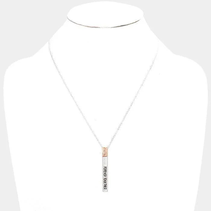 Rose Gold "Forever Together" Metal Bar Pendant Necklace - Jewelry Store by Erik Rayo