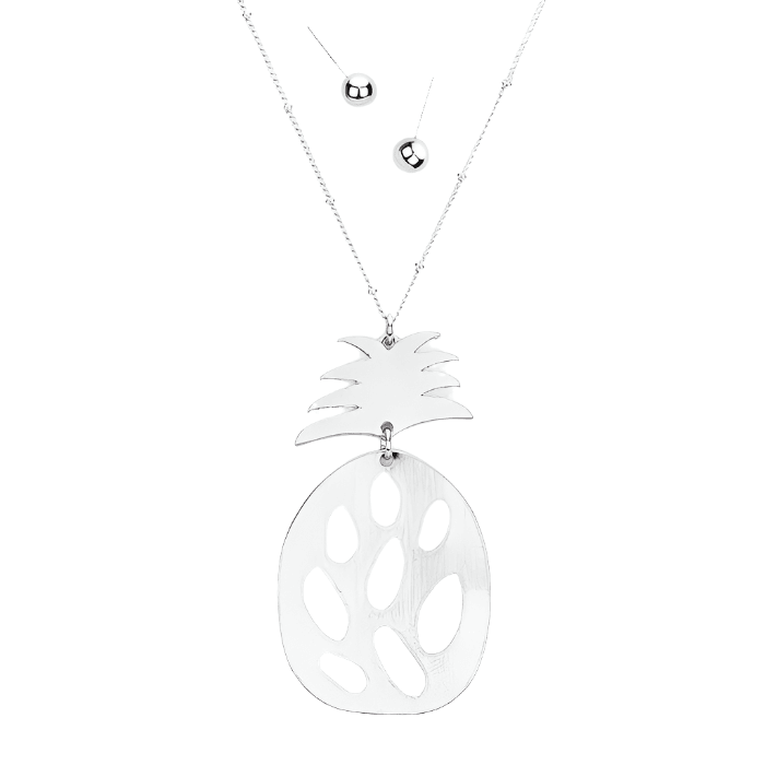 Silver Cut out Pineapple Link Pendant Necklace