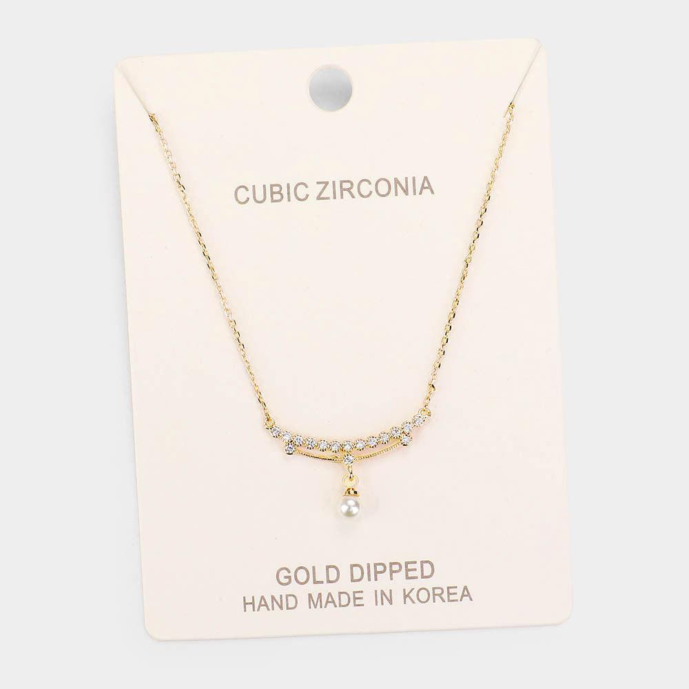 Gold Gold Dipped Cubic Zirconia Pearl Pendant Necklace - Jewelry Store by Erik Rayo