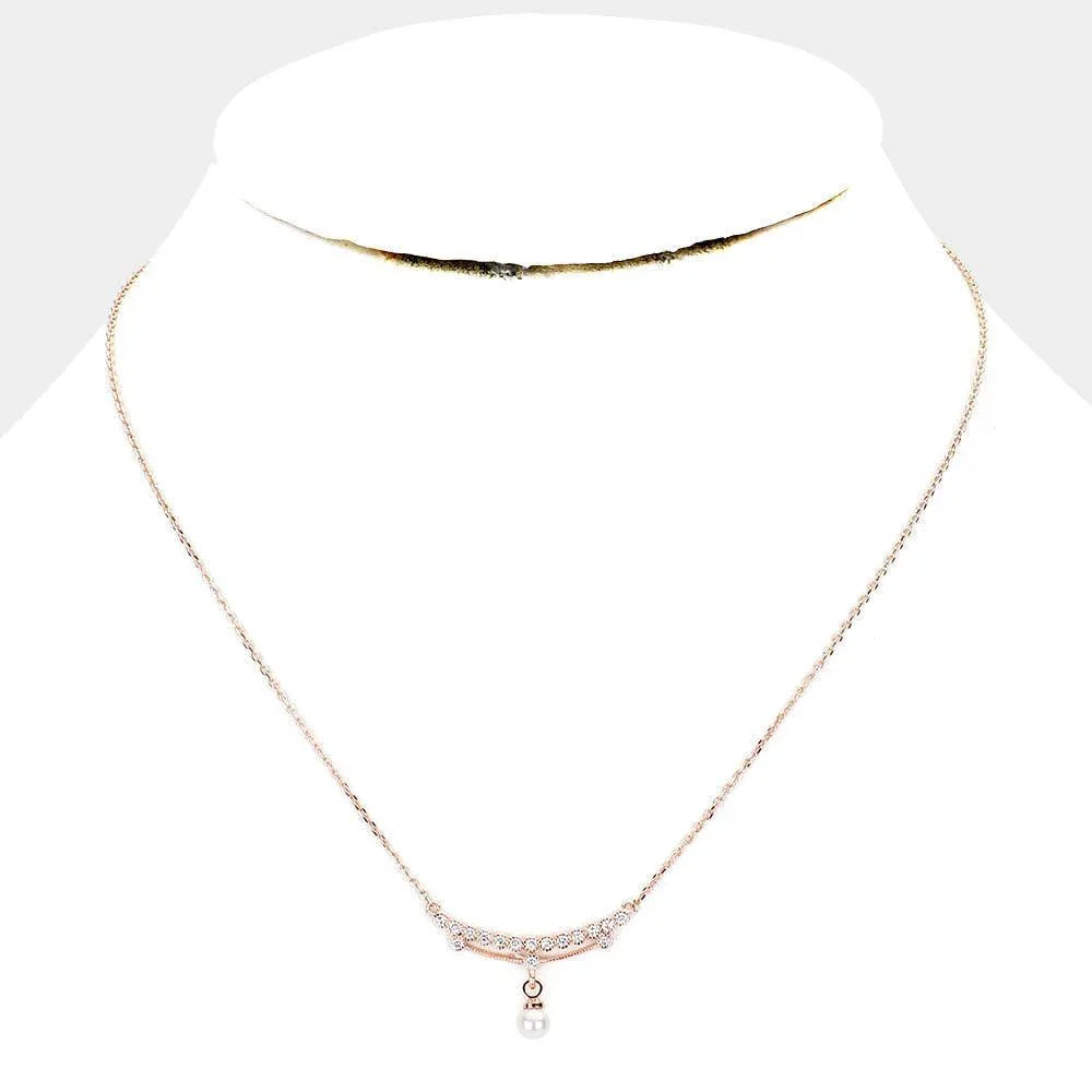 Rose Gold Gold Dipped Cubic Zirconia Pearl Pendant Necklace - Jewelry Store by Erik Rayo