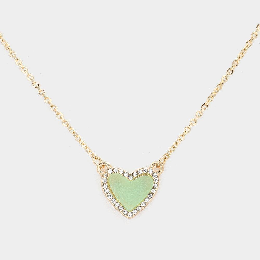 Gold Rhinestone Trimmed Druzy Heart Pendant Necklace - Jewelry Store by Erik Rayo