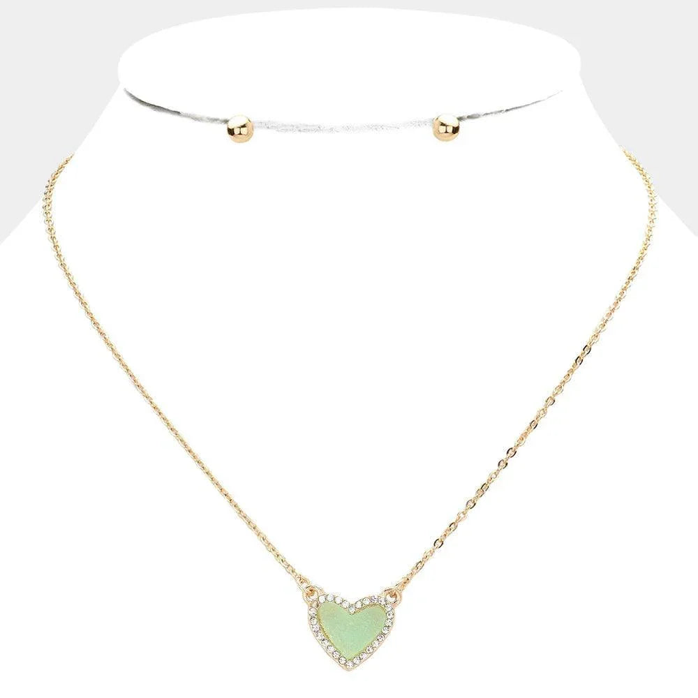 Gold Rhinestone Trimmed Druzy Heart Pendant Necklace - Jewelry Store by Erik Rayo