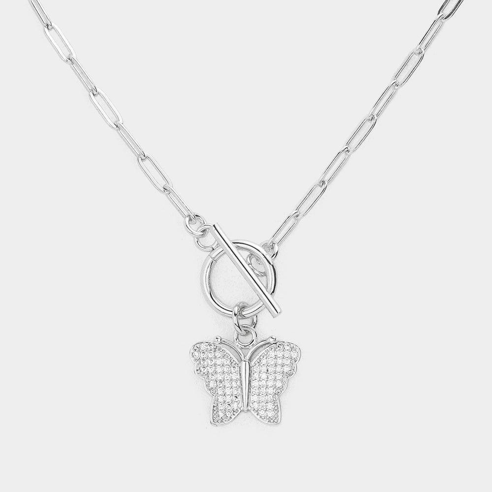 CZ Embellished Butterfly Pendant Toggle Necklace - Jewelry Store by Erik Rayo