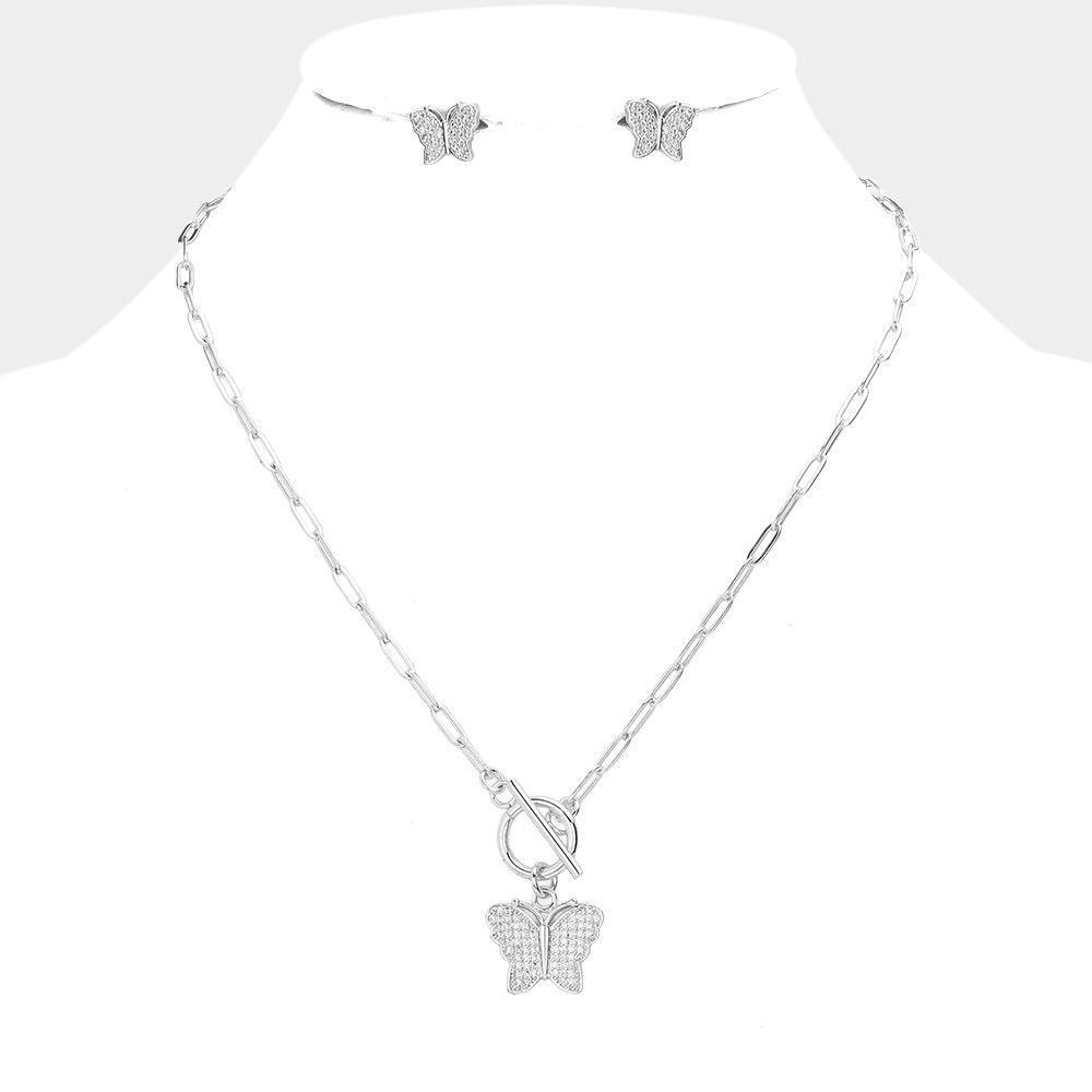 CZ Embellished Butterfly Pendant Toggle Necklace - Jewelry Store by Erik Rayo