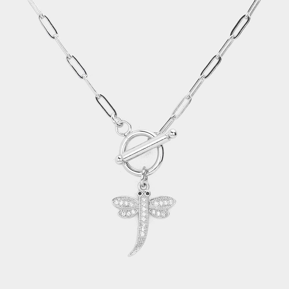 CZ Embellished Dragonfly Pendant Toggle Necklace - Jewelry Store by Erik Rayo
