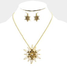 Load image into Gallery viewer, Gold Bead Antique Metal Flower Flake Pendant Necklace
