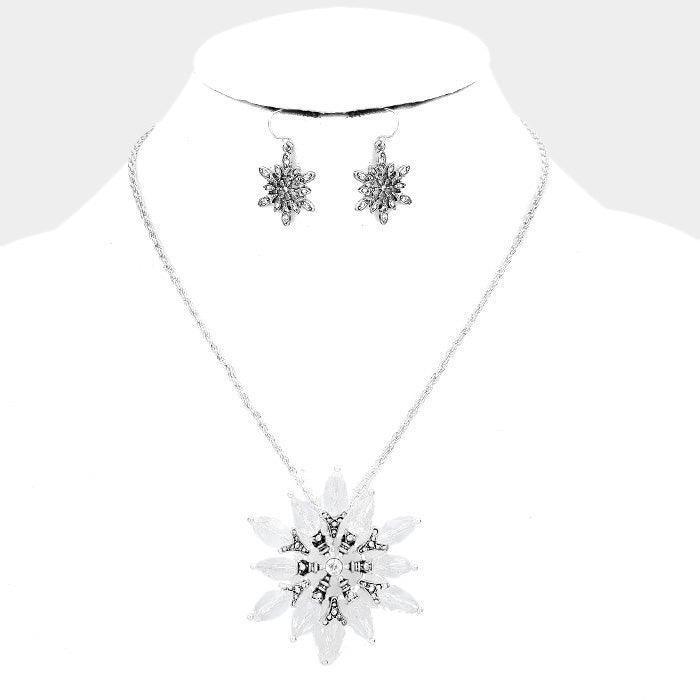 White Bead Antique Metal Flower Flake Pendant Necklace - Jewelry Store by Erik Rayo