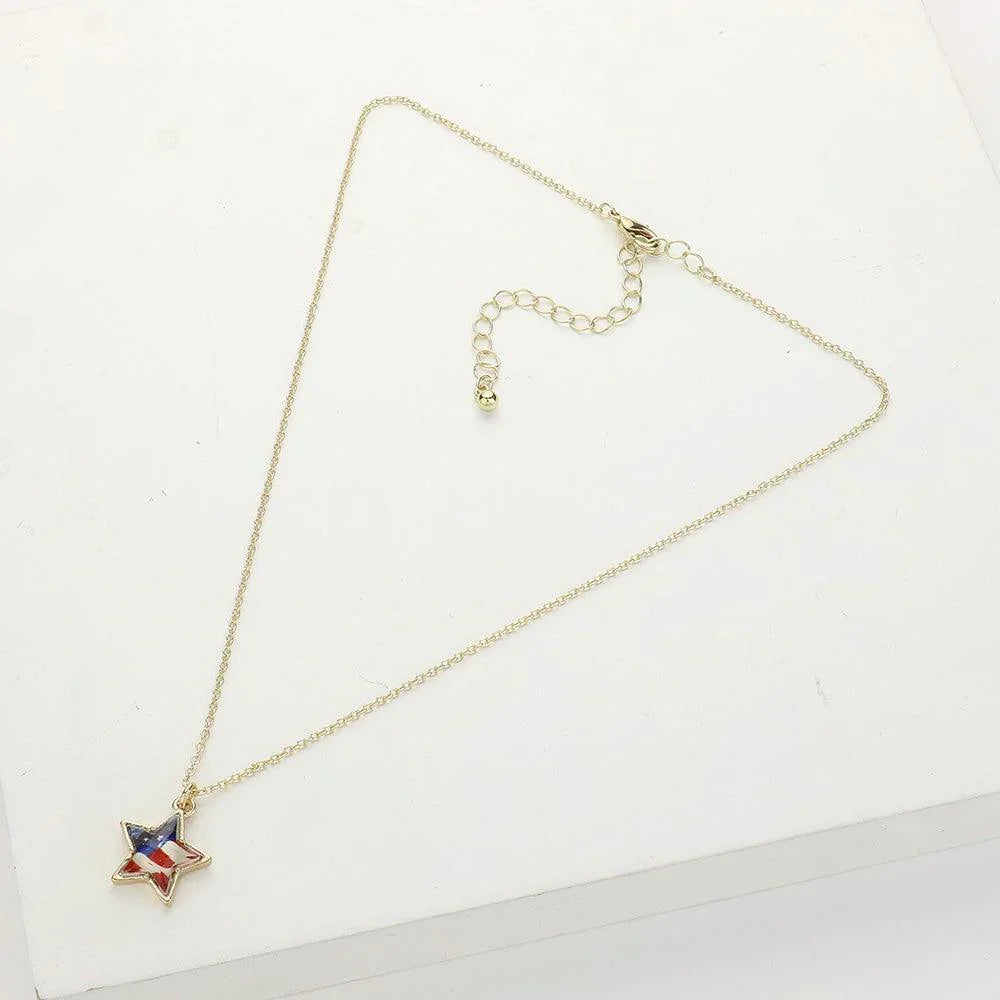 Gold American USA Flag Star Pendant Necklace - Jewelry Store by Erik Rayo